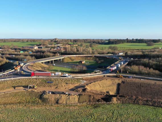 An aerial view of the county council-led works to upgrade Junction 47 of the A1M.