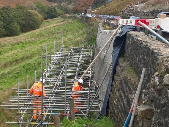 Works to repair a landslip at Kex Gill in 2018.