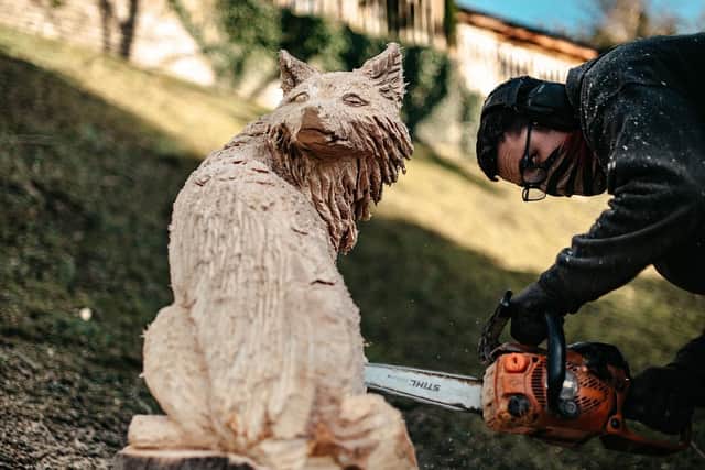 Jonathan Sherwood carving at Knaresborough. Picture: Stolen Moment Pictures