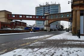 The roads in Harrogate town centre were mostly normal this morning, though quiet, despite the snow showers, as this picture of Station Parade shows.