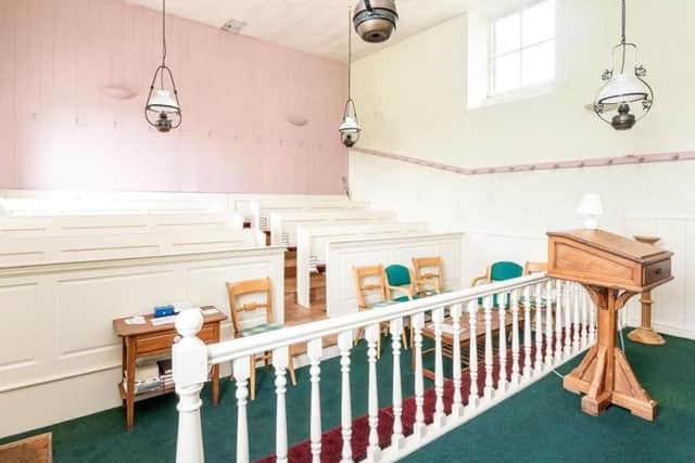 The interior of the former Methodist chapel up for sale in the Harrogate district.