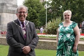 Harrogate District Chamber of Commerce president Martin Gerrard who has praised retiring chief executive Sandra Doherty.