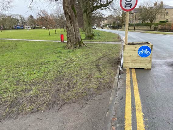 Damage to the Stray - Tyre marks caused by cars trying to avoid new environmental measures at West Park. (Picture courtesy of the Stray Defence Association).