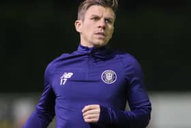 Harrogate Town midfielder Lloyd Kerry warms up at the EnviroVent Stadium. Pictures: Matt Kikrham
