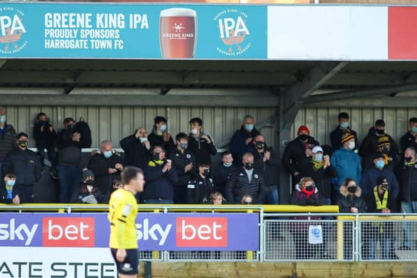 A limited number of spectators were permitted entry to watch Harrogate Town's December fixtures against Forest Green Rovers, Salford City and Carlisle United. Pictures: Matt Kirkham