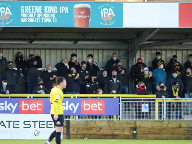 A limited number of spectators were permitted entry to watch Harrogate Town's December fixtures against Forest Green Rovers, Salford City and Carlisle United. Pictures: Matt Kirkham