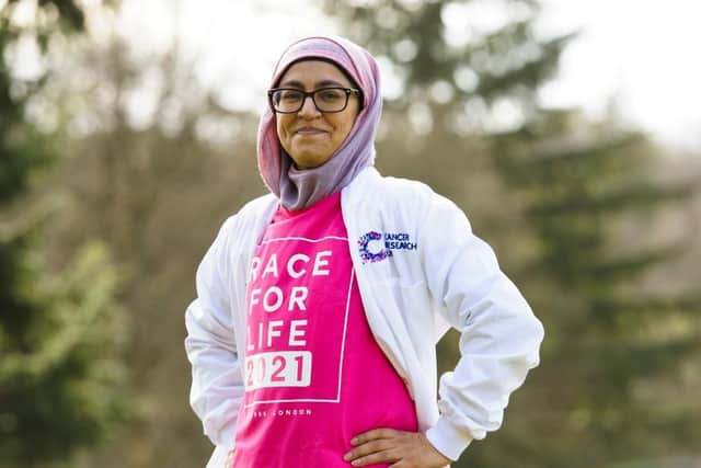Dr Saadia Karim, a cancer scientist, and Heather Duff, who is living with brain cancer, call on people to take part in Race for Life at Home.