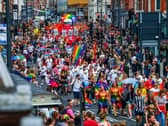 Leeds Pride 2021 has been cancelled. Pictured: 2019 Parade to celebrate LGBT+ people in Leeds.