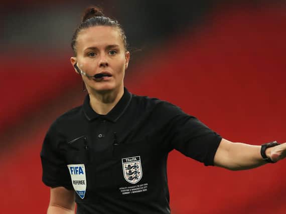 Rebecca Welch refereed the 2020 Women's FA Cup Final match between Everton Women and Manchester City Women at Wembley Stadium. Picture: Getty Images