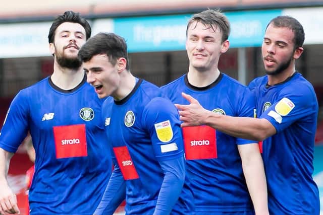 Simon Power's one goal in Harrogate colours came during a 3-1 success at Crawley in early February. Picture: Jamie Evans/UK SPORTS IMAGES LTD