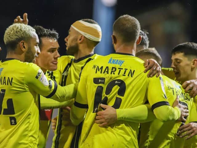 Harrogate Town players celebrate. Picture: Matt Kirkham