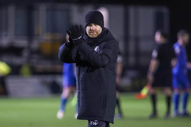 Harrogate Town manager Simon Weaver applauds the home support following Tuesday's EFL Trophy triumph at Wetherby Road. Picture: Matt Kirkham