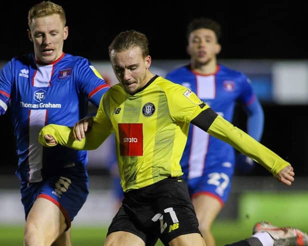 Jack Diamond in action for Harrogate Town during Tuesday night's EFL Trophy victory over Carlisle United. Picture: Matt Kirkham