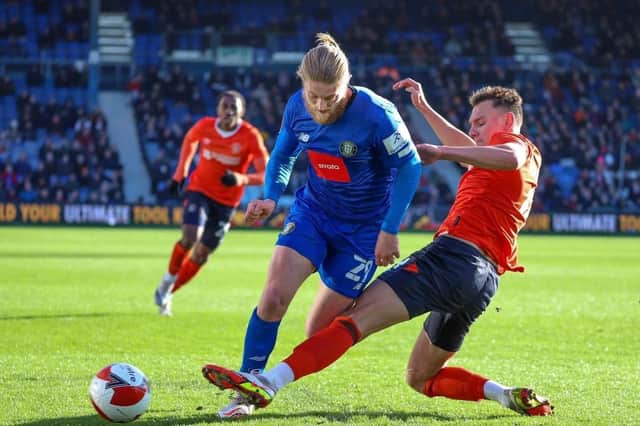 Luke Armstrong in action for Harrogate Town during Sunday's FA Cup third round loss at Luton Town. Picture: Matt Kirkham