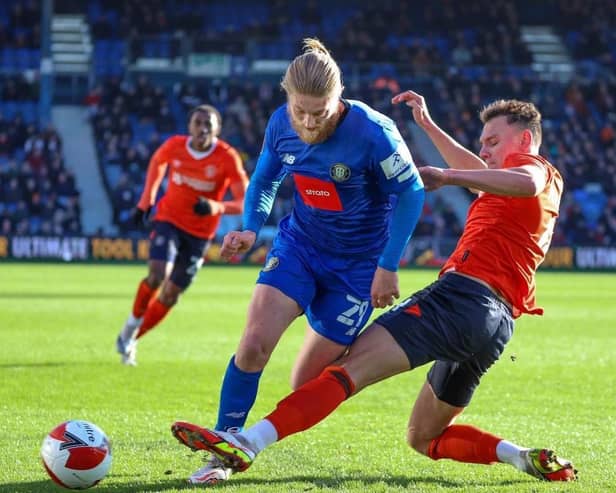 Luke Armstrong in action for Harrogate Town during Sunday's FA Cup third round loss at Luton Town. Picture: Matt Kirkham
