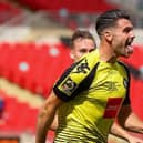 Connor Hall scored six goals during his time with Harrogate Town, the most important of which came during the club's National League play-off final triumph over Notts County at Wembley. Pictures: Matt Kirkham