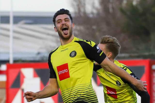 Connor Hall celebrates after netting a screamer for Harrogate Town during a National League victory at Ebbsfleet United. Pictures: Matt Kirkham