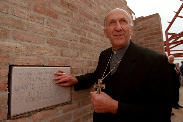 The Bishop of Leeds the Right Rev. David Konstant is pictured blessing the foundation stone the new St. Benerdict's Church in October 1997.