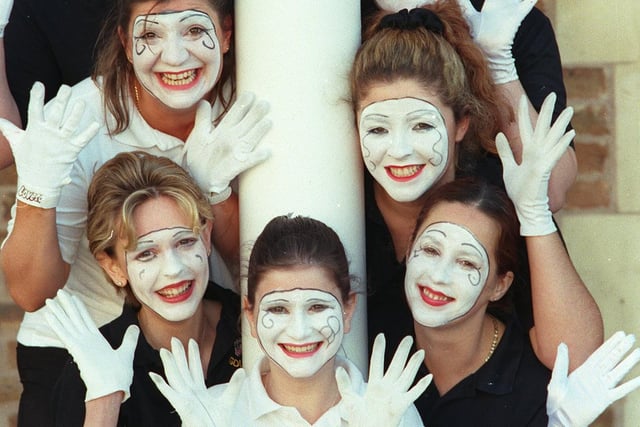 This is Goldmine, a group of mime artists from Garforth who in November 1999 were auditioning for a spot at Freeport at Glasshoughton.