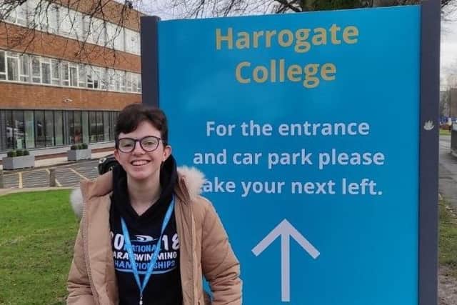 Paralympian Emily Holder outside Harrogate College, where she is studying a BTEC National Extended Diploma in Business.