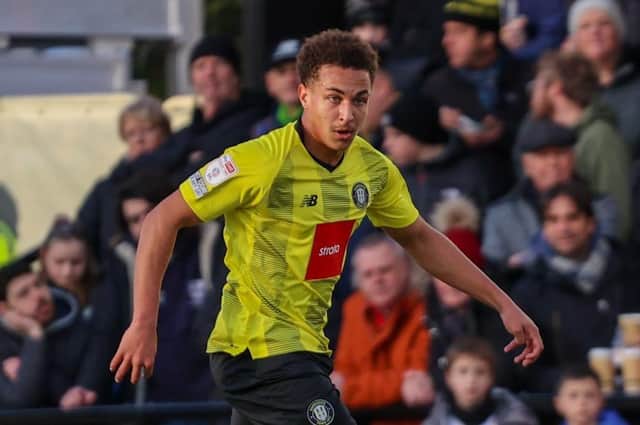 Lewis Richards in action during Harrogate Town's 3-0 League Two win over Oldham Athletic. Pictures: Matt Kirkham