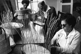 Harrogate, 5th July 1962  Miss Maureen Laycock, Mr. Geoffrey Smith and Miss Elsie Osler doing basketry at St. George's House, Harrogate, centre of the Yorkshire Association for the Care of Cripples.