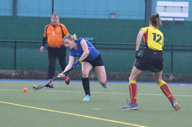 Holly Oldham took her tally for the season to 29 goals as Harrogate Hockey Club Ladies 1s thrashed Leeds 2s. Picture: Gerard Binks