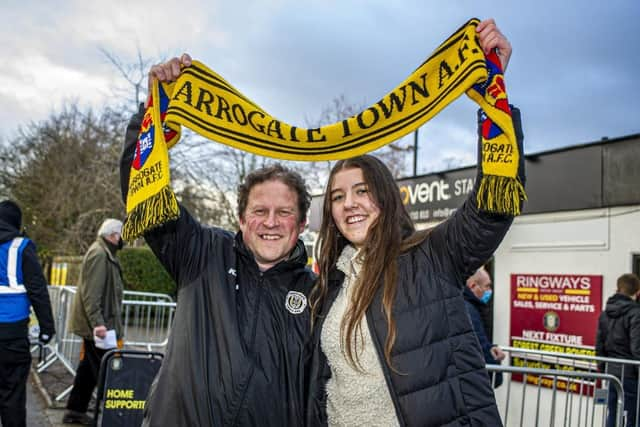 Harrogate Town supporter Dave Worton, left, and his daughter, Molly, outside the EnviroVent Stadium.