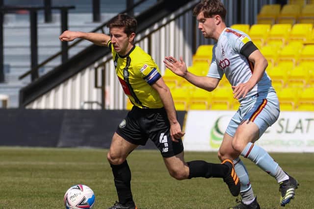 Josh Falkingham in action during Harrogate Town's 2-1 win over Bradford City at Wetherby Road last season.