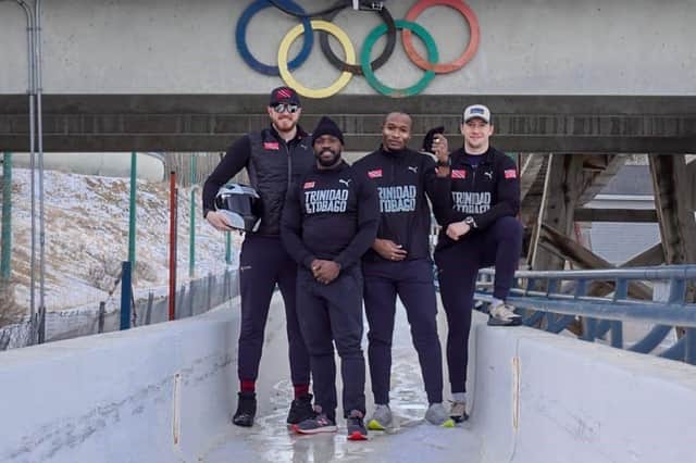 Trinidad and Tobago’ bobsleigh team - Harrogate's Axel Brown (pilot) with Andre Marcano (brakeman), Mikel Thomas (brakeman) and Tom Harris (push coach).