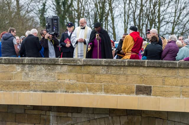 The Archbishop of York Dr John Sentamu, giving the offical blessing of the Tadcaster Bridge in February 2017. Picture James Hardisty