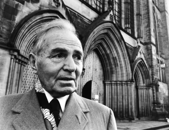 Ripon, 24th November 1982  James Mason, the Huddersfield born actor, made a flying visit to Ripon to record a Christmas show for television at the ancient Ripon Cathedral.  He is filming the Yorkshire Television production "Merrily On High".
