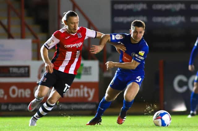 Harrogate Town triumphed 2-1 on their previous visit to Exeter City. Pictures: Matt Kirkham