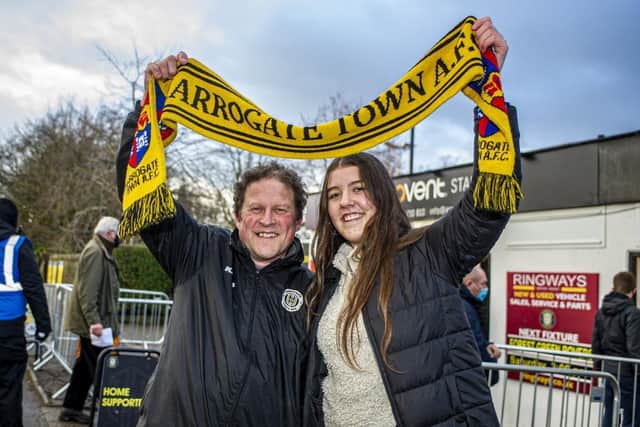 Harrogate Town supporter Dave Worton, left, outside the EnviroVent Stadium with his daughter, Molly.