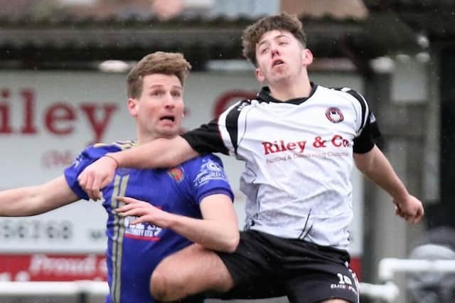 Mike Morris, left, in action for Harrogate Railway during their recent victory over Clipstone. Pictures: Craig Dinsdale