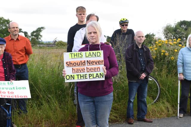 Kingsley Ward Action Group's Catherine Maguire and protesters pictured in 2021 opposing a new housing development near Kingsley Drive in Harrogate.