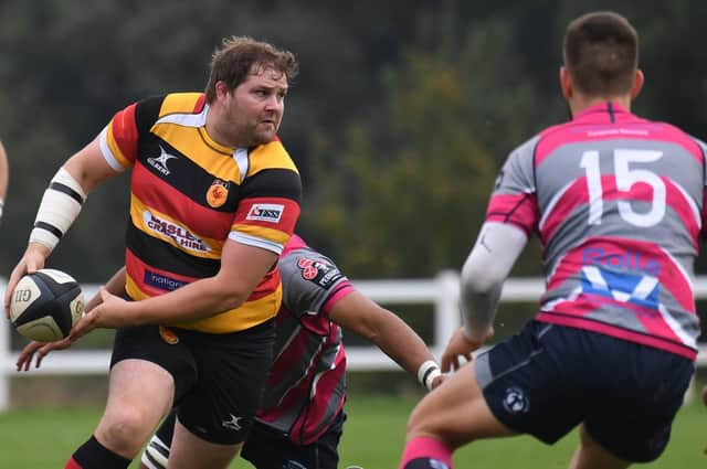 Steve Maycock in action for Harrogate RUFC during their 46-22 home defeat to Stourbridge earlier this season. Picture: Gerard Binks