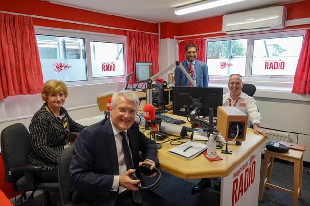 In the running for awards - Harrogate & District NHS Foundation Trust Chairman Angela Schofield, Harrogate & Knaresborough MP Andrew Jones, Harrogate & District NHS Foundation Trust Chief Executive Steve Russell, and Harrogate Hospital Radio Chairman Mark Oldfield.