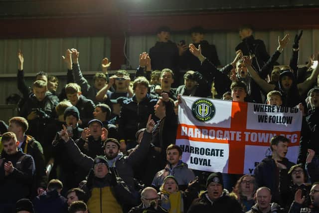 Harrogate Town supporters at Valley Parade.