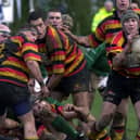 Wharfedale v Harrogate.
Harrogate captain Rhys Morgan releases the ball from the scrum against Wharfedale  . 23 February 2002