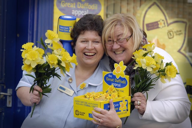 Marie Curie nurse Carol Lewis, left, and Selina Corser, fundraising office administrator, help launch the charity's Great Daffodil Appeal.