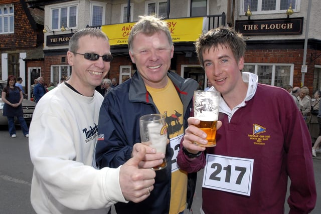 Bottoms up! Preparing for the Scalby Walk with a pint are, from left, Mark Whiteley, Tom Clark and Thomas Hill, from Scarborough Yacht Club.