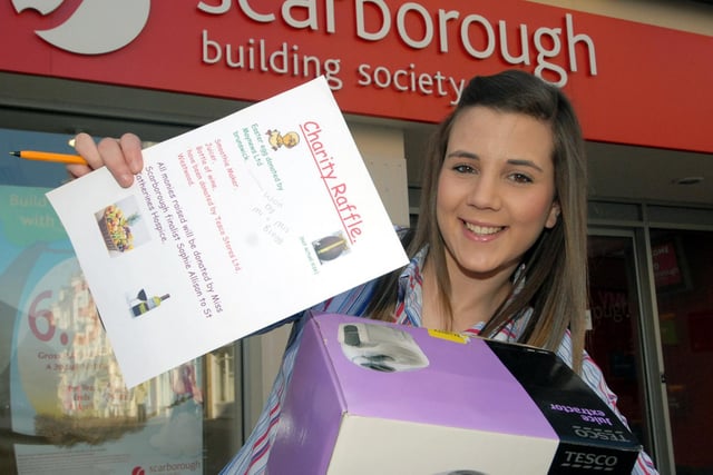 Scarborough Building Society's Sophie Allison, who is also a Miss Scarborough finalist, promotes a fundraising raffle.