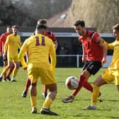 Tom Dugdale in action during Knaresborough Town's home defeat to AFC Emley. Pictures: Gerard Binks
