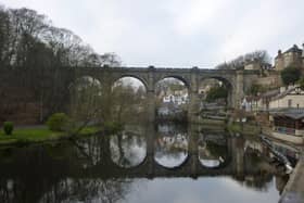 Knaresborough viaduct, as photographed from near the top of Knaresborough Castle.