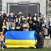 Participants in the Ukraine march gather at the War Memorial in Harrogate. (Picture Gerard Binks)