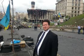 MP Alec Shelbrooke pictured in Kyiv during a NATO visit to Ukraine after the Purple Revolution in 2014.