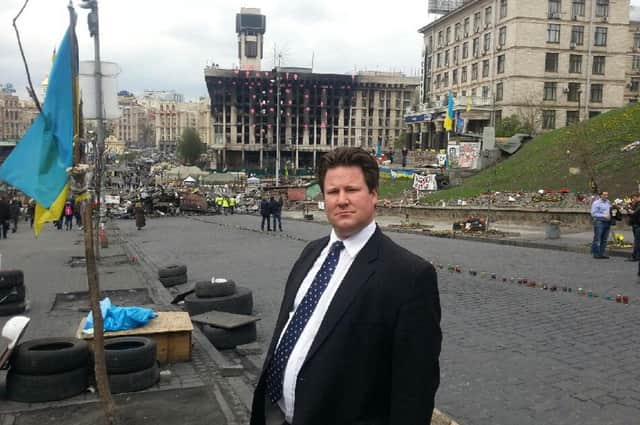 MP Alec Shelbrooke pictured in Kyiv during a NATO visit to Ukraine after the Purple Revolution in 2014.