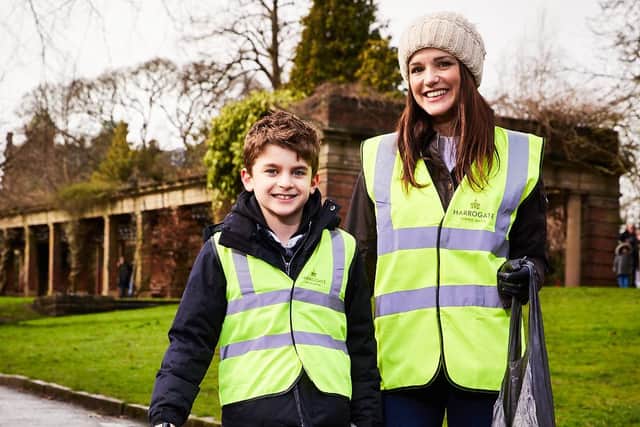 Natalie Anderson and her son Fred taking part in the Keep Yorkshire Tidy litter pick in Harrogate