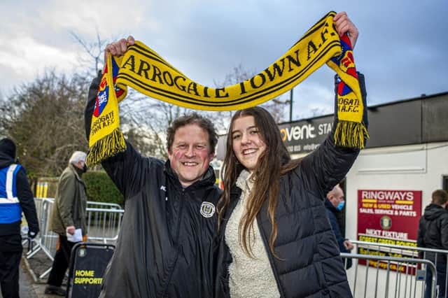 Harrogate Town supporter Dave Worton, left, and his daughter, Molly, outside the EnviroVent Stadium.